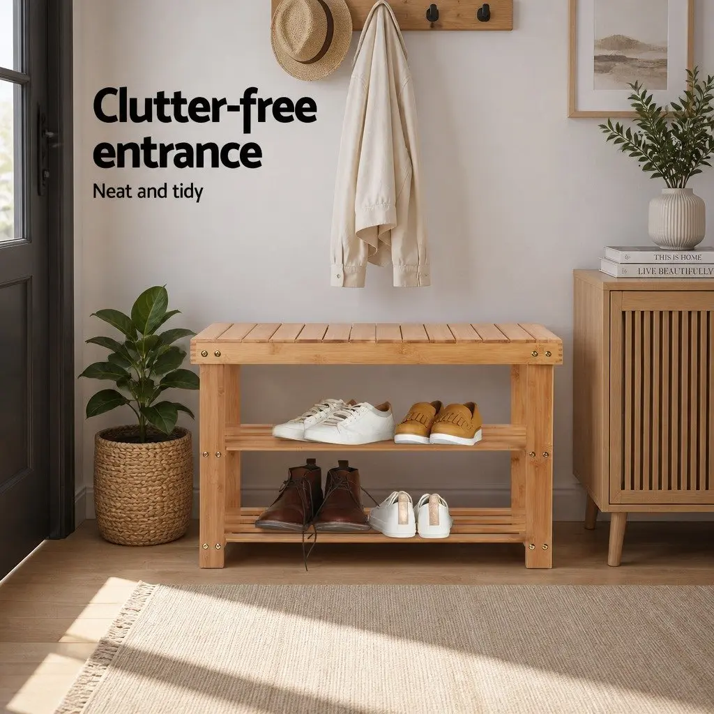 Bamboo Shoe Bench Rack Storage Organizer Seat 10 Pairs Natural Wood Entryway