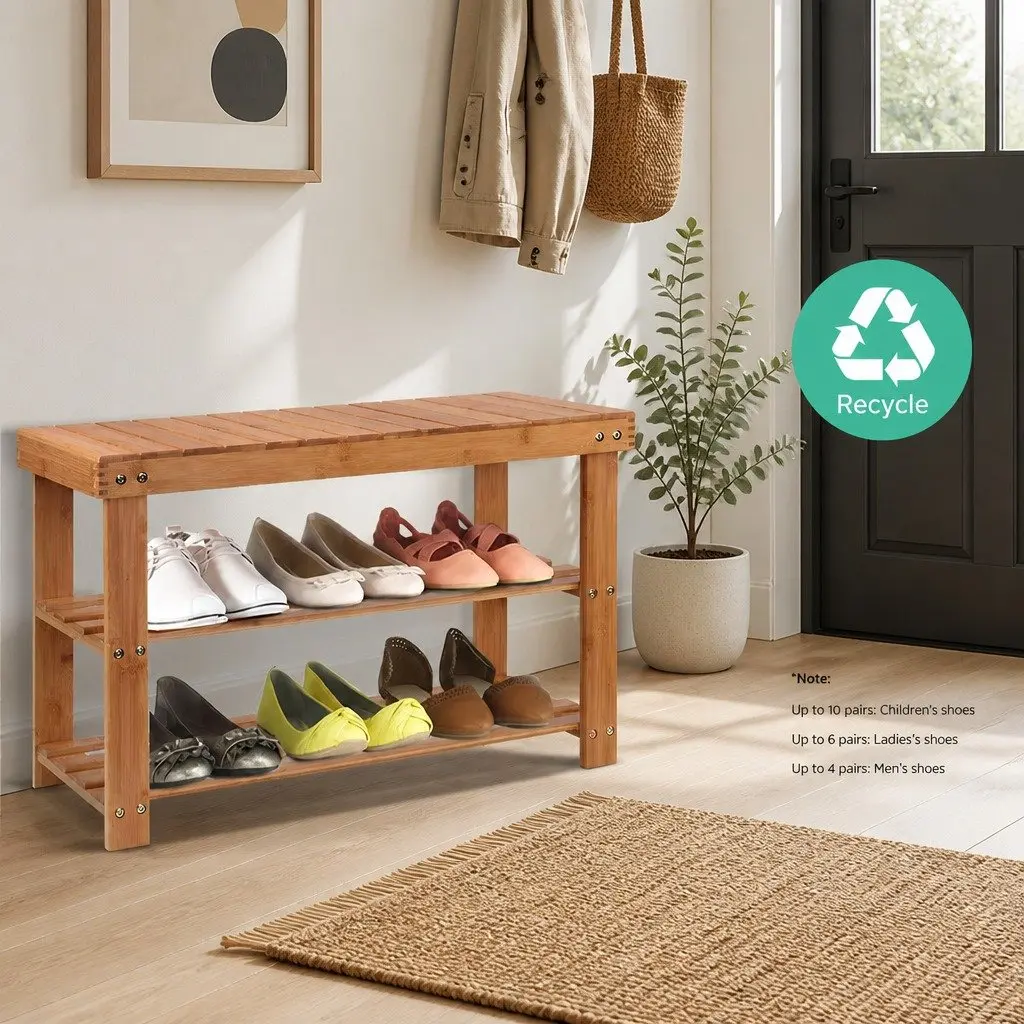 Bamboo Shoe Bench Rack Storage Organizer Seat 10 Pairs Natural Wood Entryway