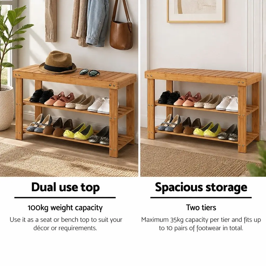 Bamboo Shoe Bench Rack Storage Organizer Seat 10 Pairs Natural Wood Entryway