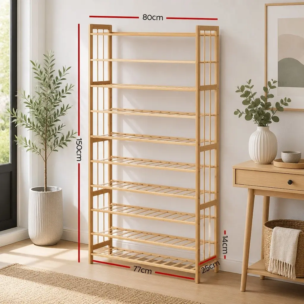 Bamboo Shoe Rack 10-Tier Open Storage Organizer Natural for Entryway Hallway Bedroom Living Room