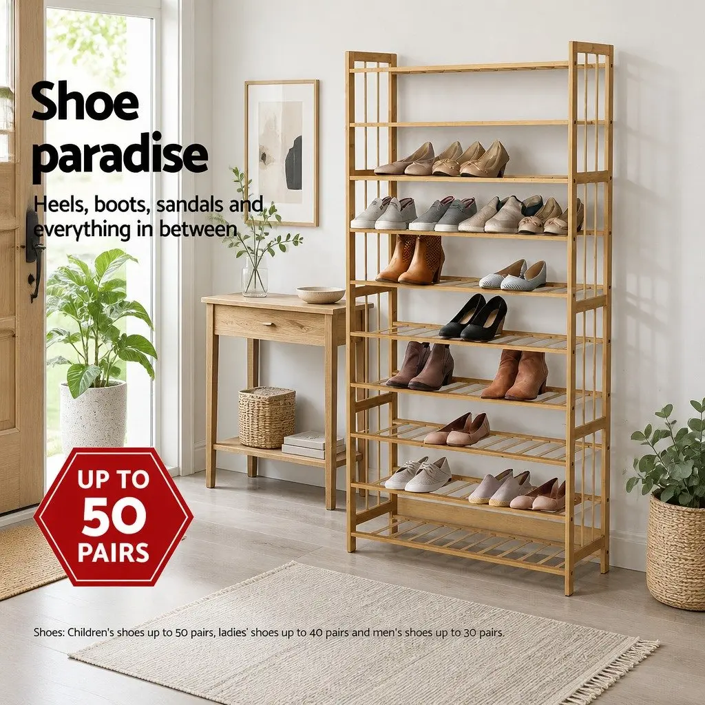 Bamboo Shoe Rack 10-Tier Open Storage Organizer Natural for Entryway Hallway Bedroom Living Room