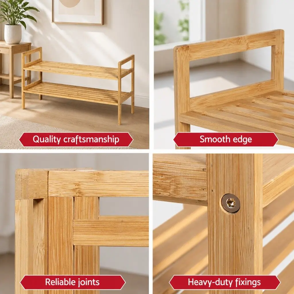 Shoe Rack Storage Organiser Living Room 2-Tier Bamboo Pine Wood