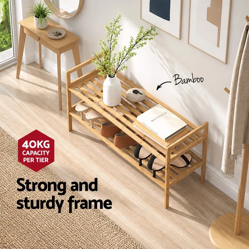 Shoe Rack Storage Organiser Living Room 2-Tier Bamboo Pine Wood