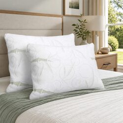 Memory Foam Pillow Bamboo Fabric Twin Pack 70x40cm White Shredded Foam