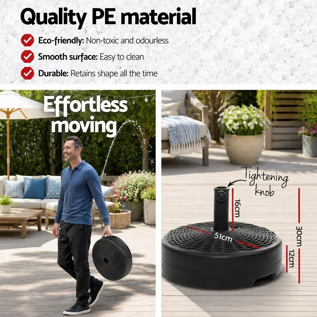 Outdoor Umbrella Base Stand 51cm Fillable Water Weight Anchor Black