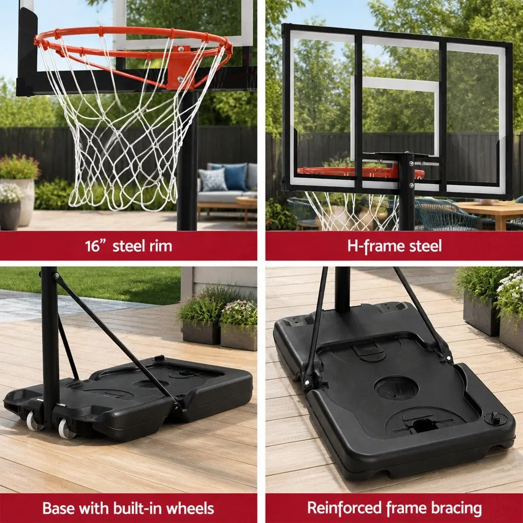 Basketball Hoop Stand Portable Height Adjustable 1.1m to 3.05m Wheeled Base
