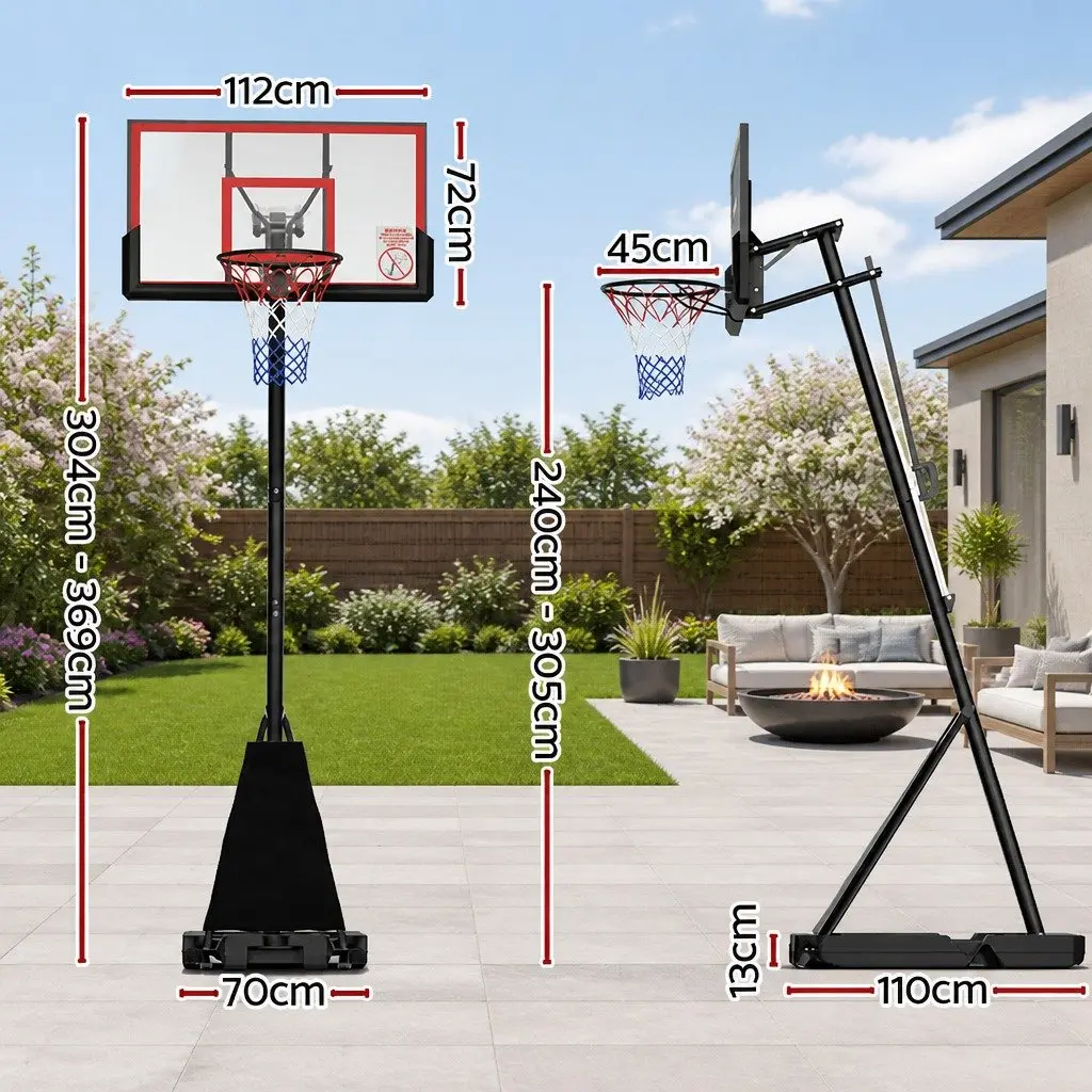 Portable Basketball Hoop Stand System Adjustable 2.4m to 3.05m Height Red