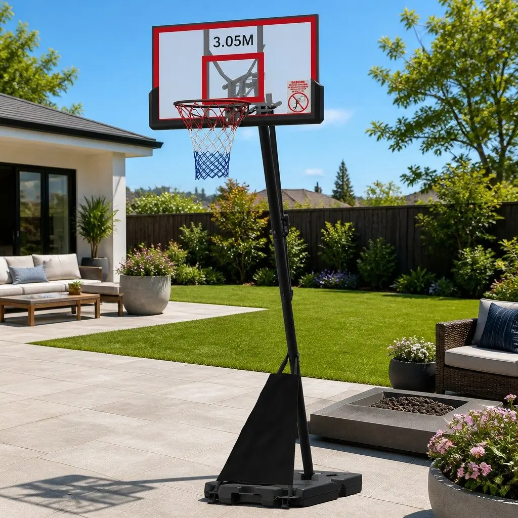 Portable Basketball Hoop Stand System Adjustable 2.4m to 3.05m Height Red