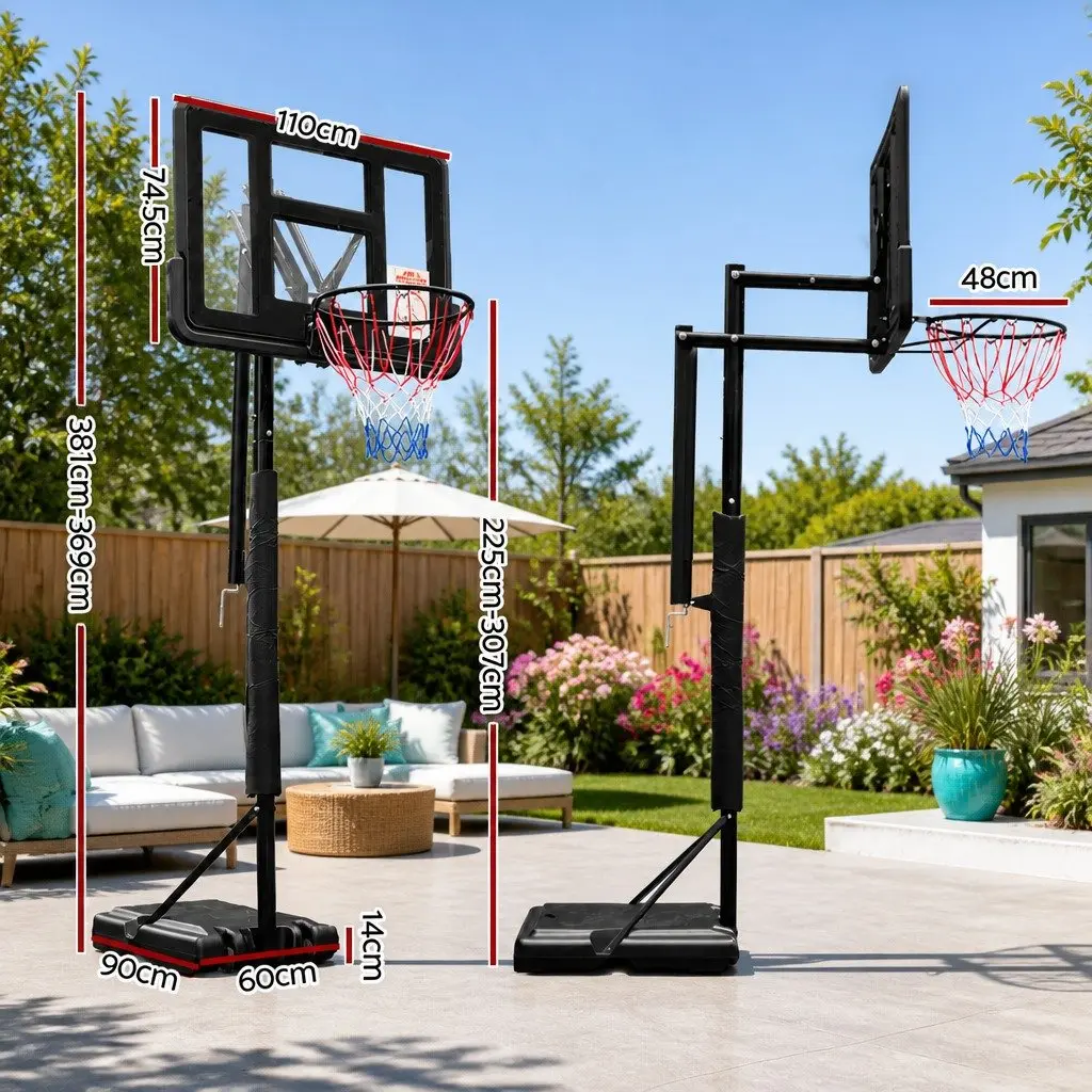 Basketball Hoop Stand System Adjustable 2.25m to 3.07m Portable 44" Backboard