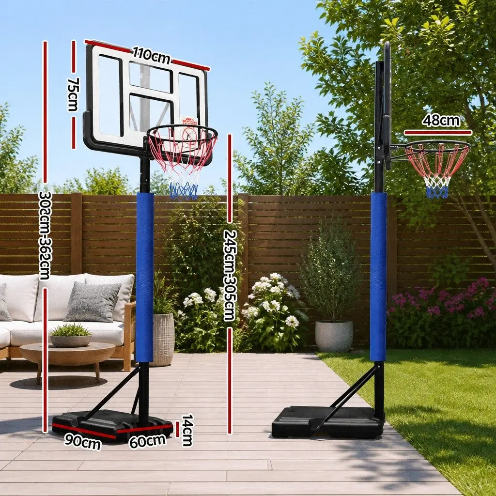 Basketball Hoop Stand System Adjustable Height 2.45m to 3.05m Portable Acrylic Backboard for Indoor Outdoor Use