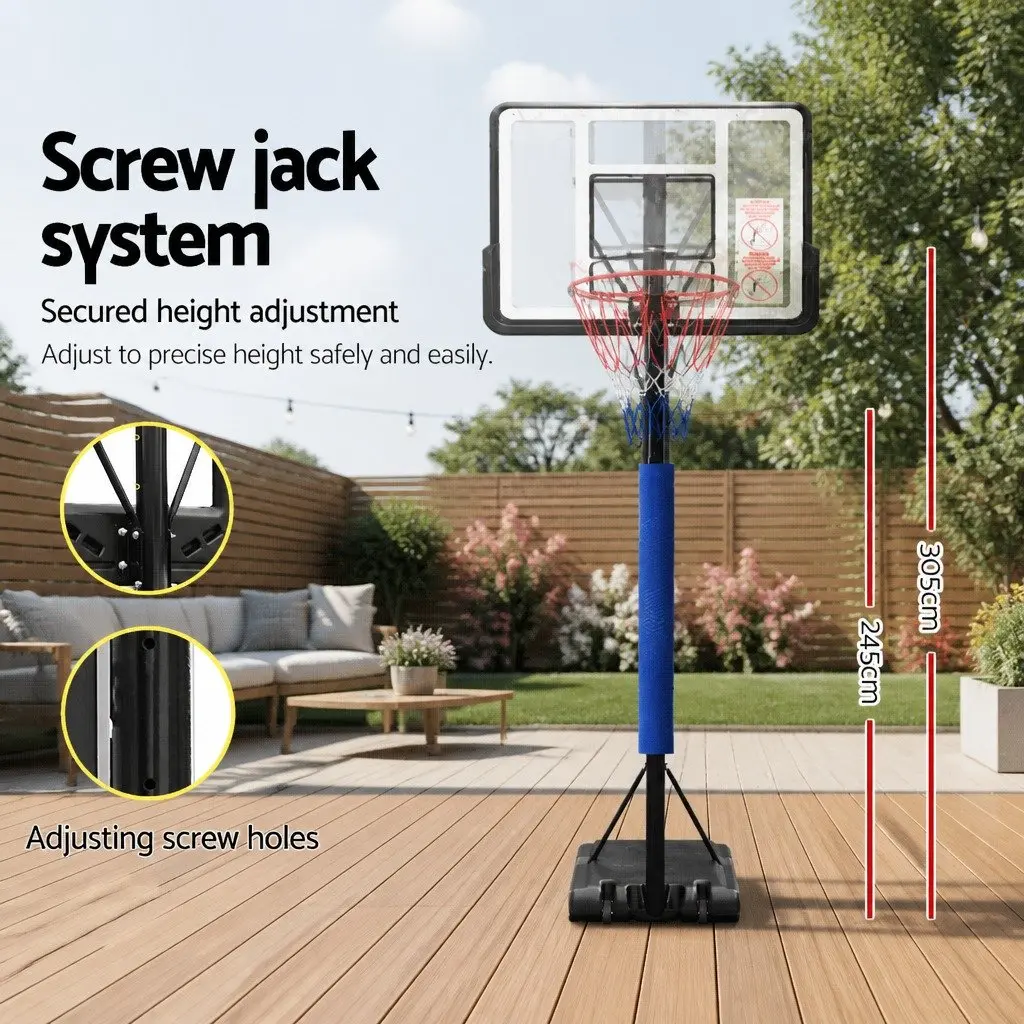 Basketball Hoop Stand System Adjustable Height 2.45m to 3.05m Portable Acrylic Backboard for Indoor Outdoor Use