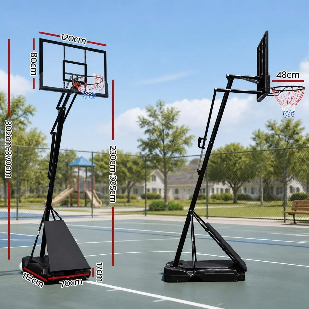 Basketball Hoop Stand System Adjustable 2.3m to 3.05m Portable Steel Frame Black
