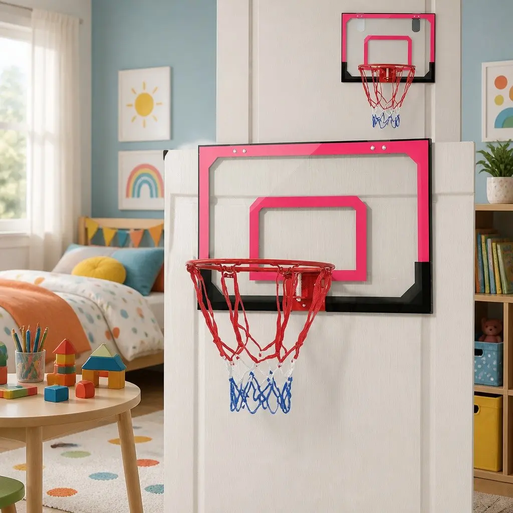 Mini Basketball Hoop 23" Backboard Door Wall Mounted Kids Sports Black Red