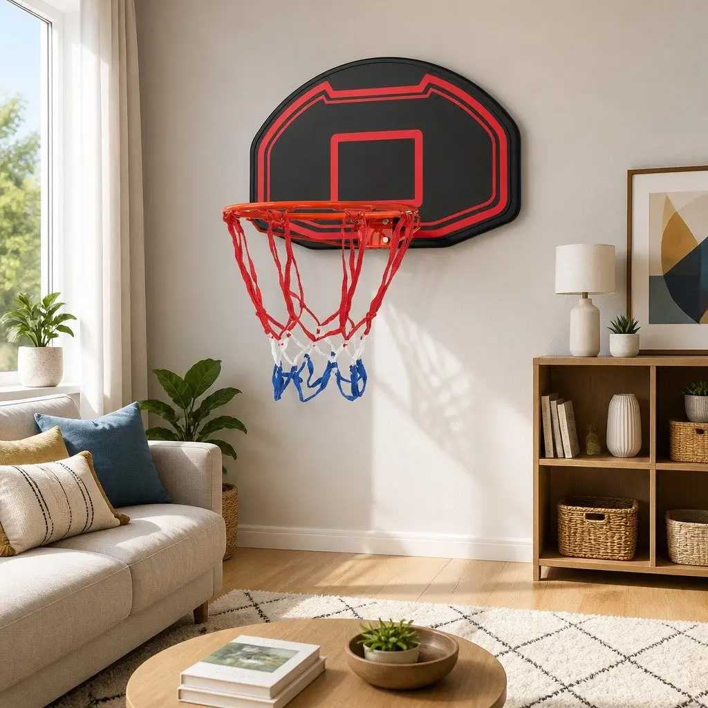 Basketball Hoop Wall Mounted 38 Inch Backboard for Kids Sports Black