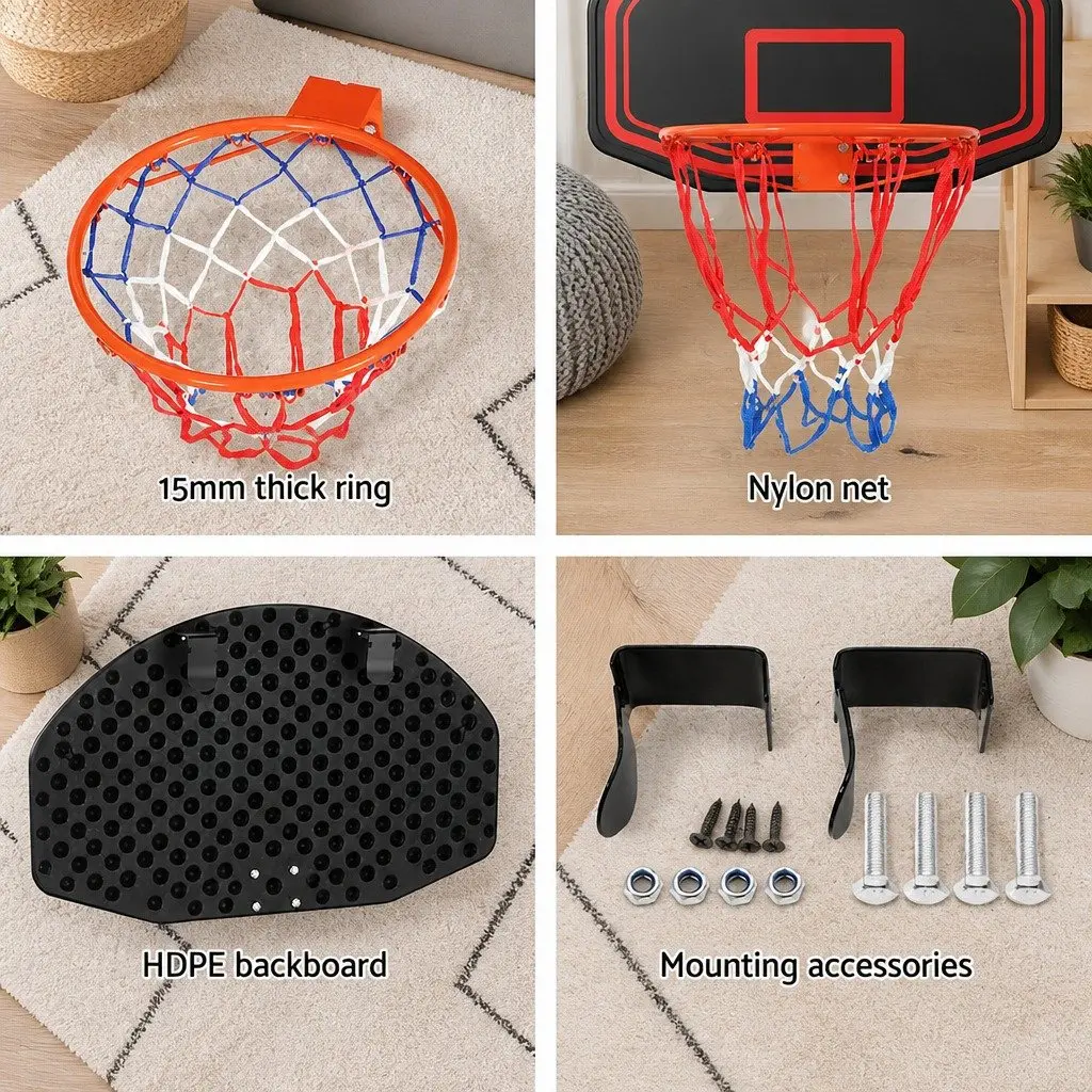 Basketball Hoop Wall Mounted 38 Inch Backboard for Kids Sports Black