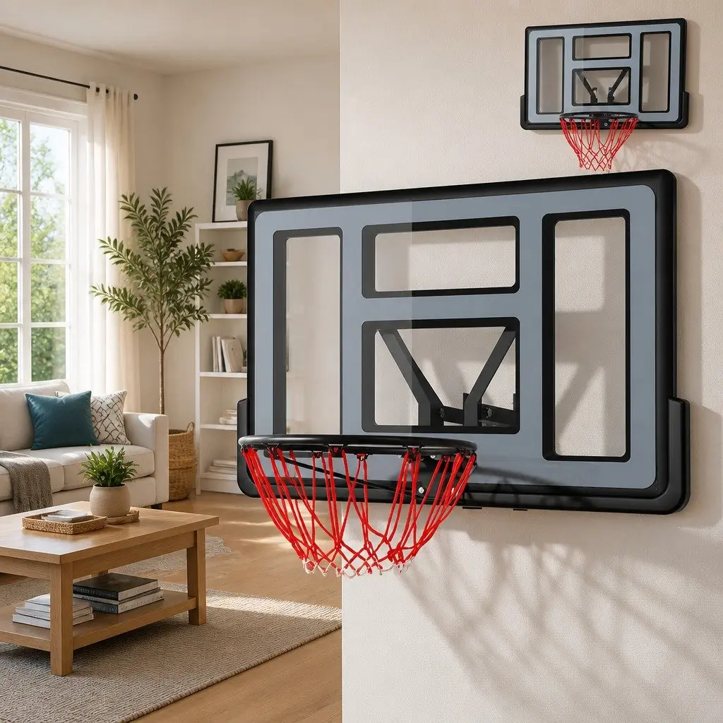 Basketball Hoop Wall Mounted Indoor Outdoor 45 Inch Backboard Ring Net