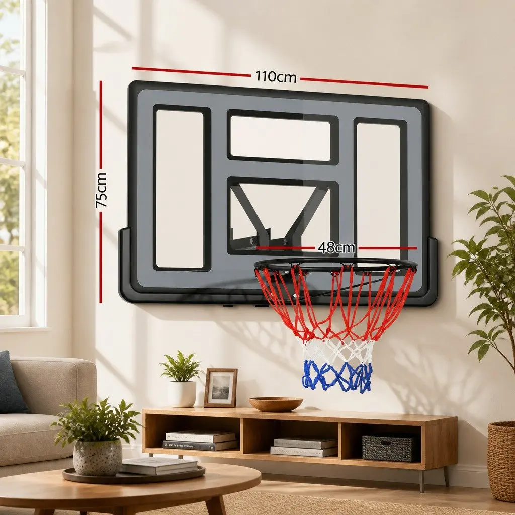 Basketball Hoop Wall Mounted Indoor Outdoor 45 Inch Backboard Ring Net
