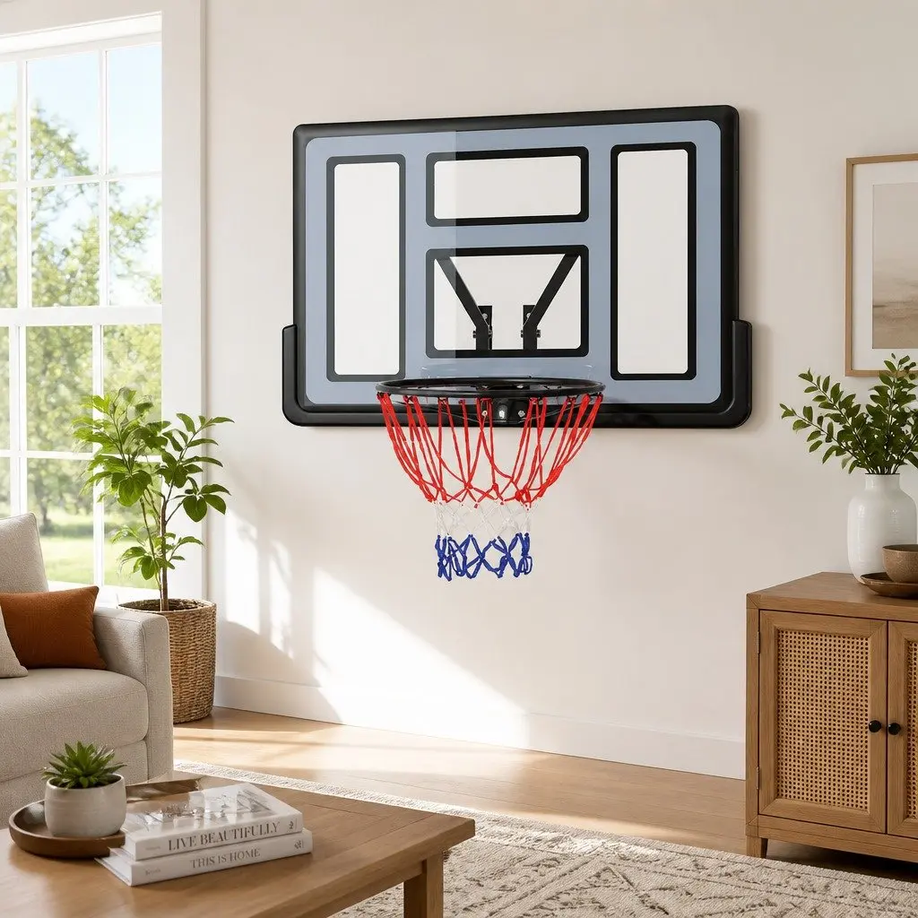 Basketball Hoop Wall Mounted Indoor Outdoor 45 Inch Backboard Ring Net
