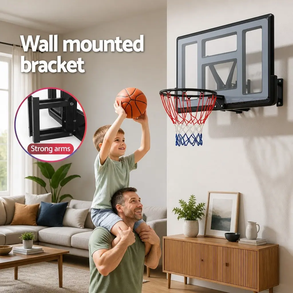 Basketball Hoop Wall Mounted Indoor Outdoor 45 Inch Backboard Ring Net