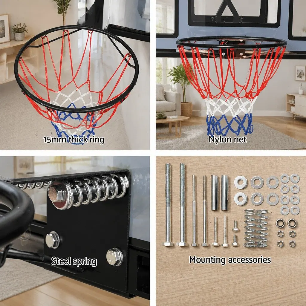 Basketball Hoop Wall Mounted Indoor Outdoor 45 Inch Backboard Ring Net