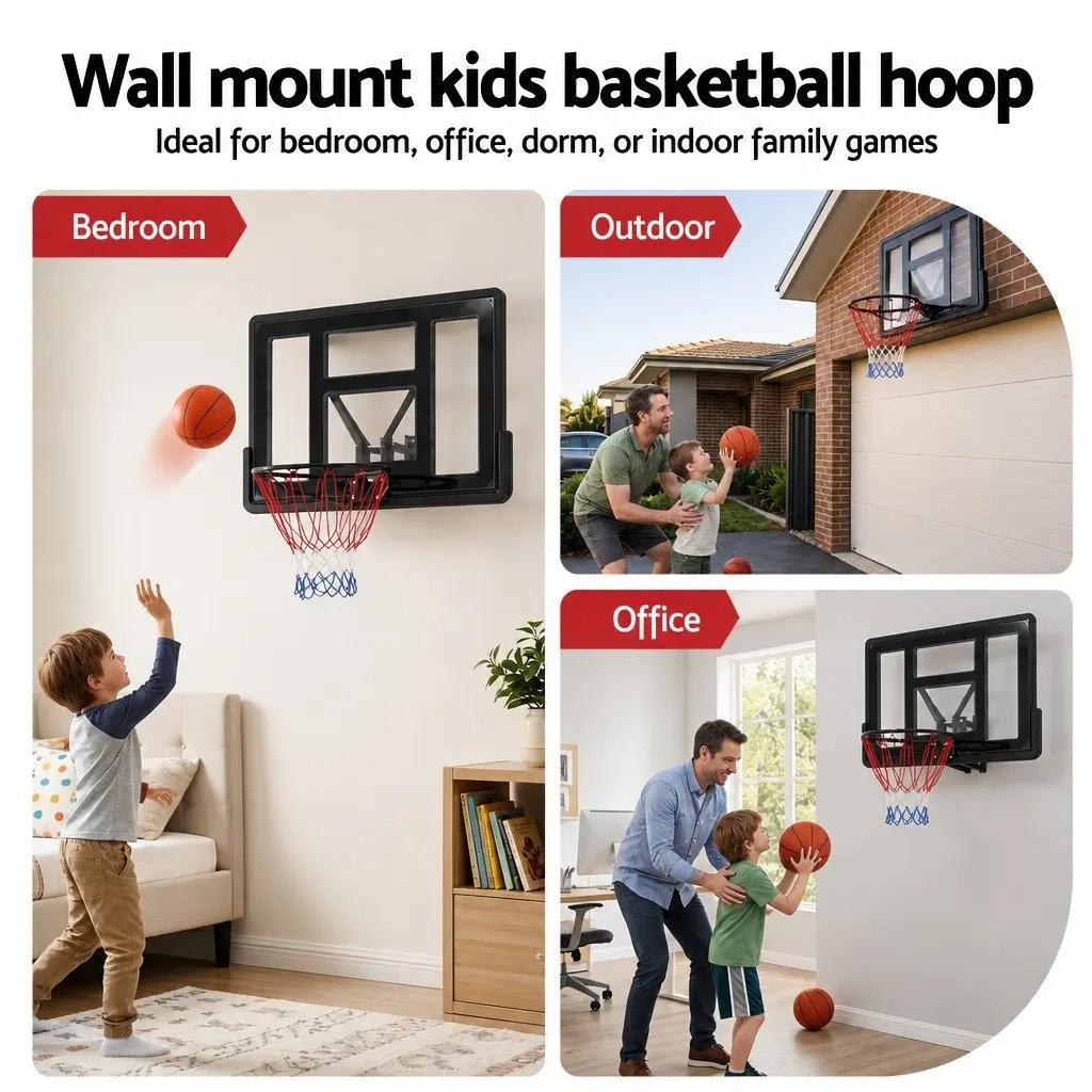 Wall Mount Basketball Hoop for Kids Indoor Outdoor 43 Inch Backboard
