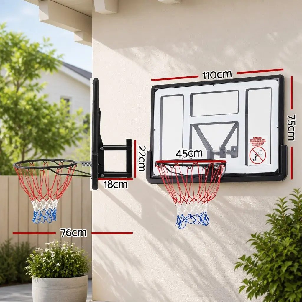43-Inch Wall Mount Basketball Hoop Backboard Indoor Outdoor Sports Game