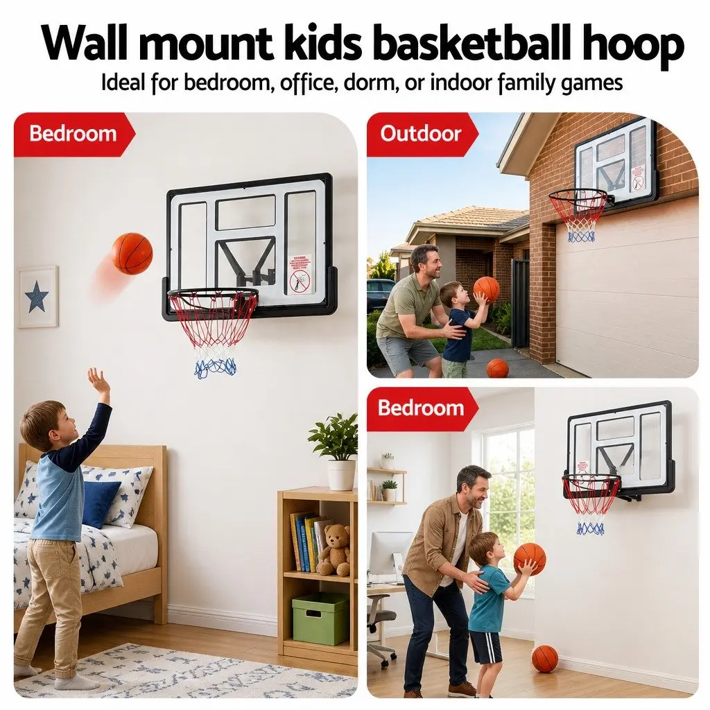 43-Inch Wall Mount Basketball Hoop Backboard Indoor Outdoor Sports Game