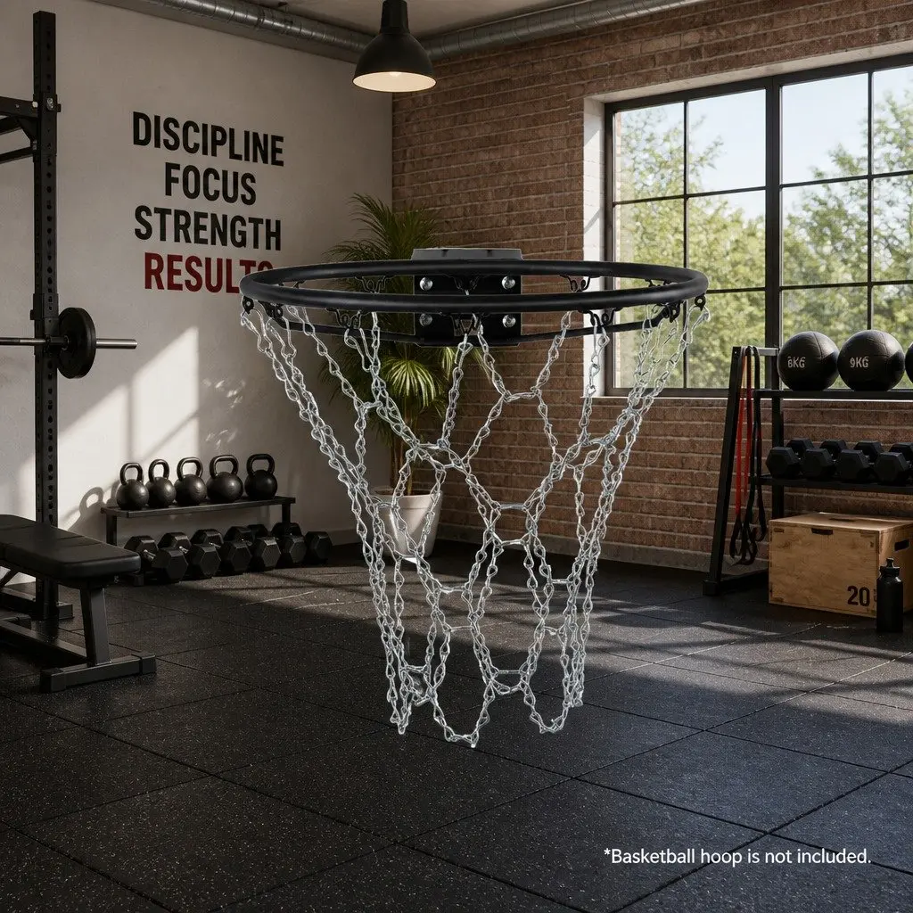 Basketball Net for Court Use 50cm Steel Chain 12 Loop Silver Metal Replacement