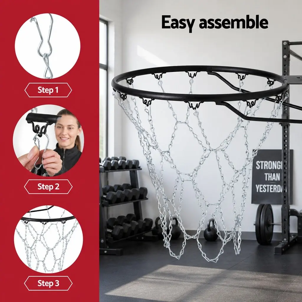 Basketball Net for Court Use 50cm Steel Chain 12 Loop Silver Metal Replacement