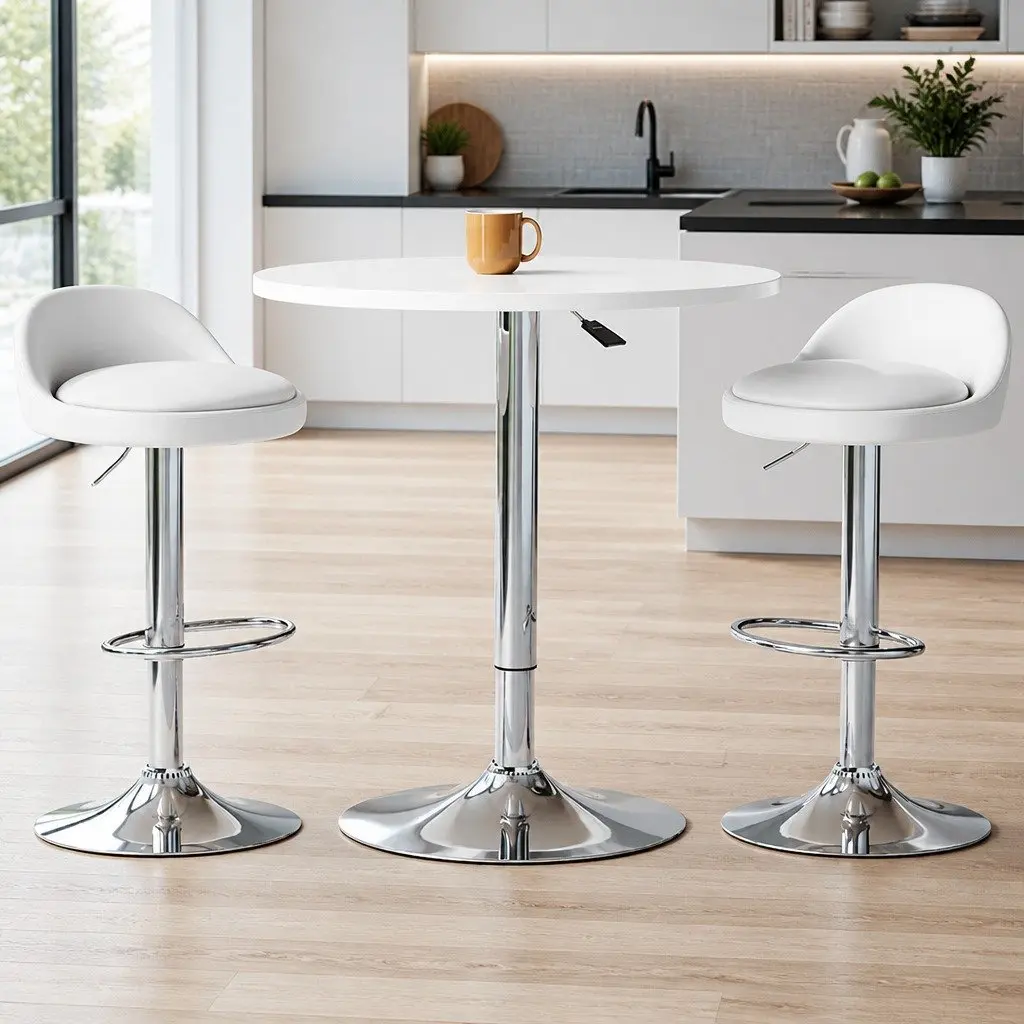 Bar Table and Stools Set Dining Desk Kitchen Chairs Cafe Pub White Contemporary
