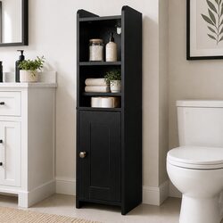 78.5cm Black Slim Corner Bathroom Storage Cabinet