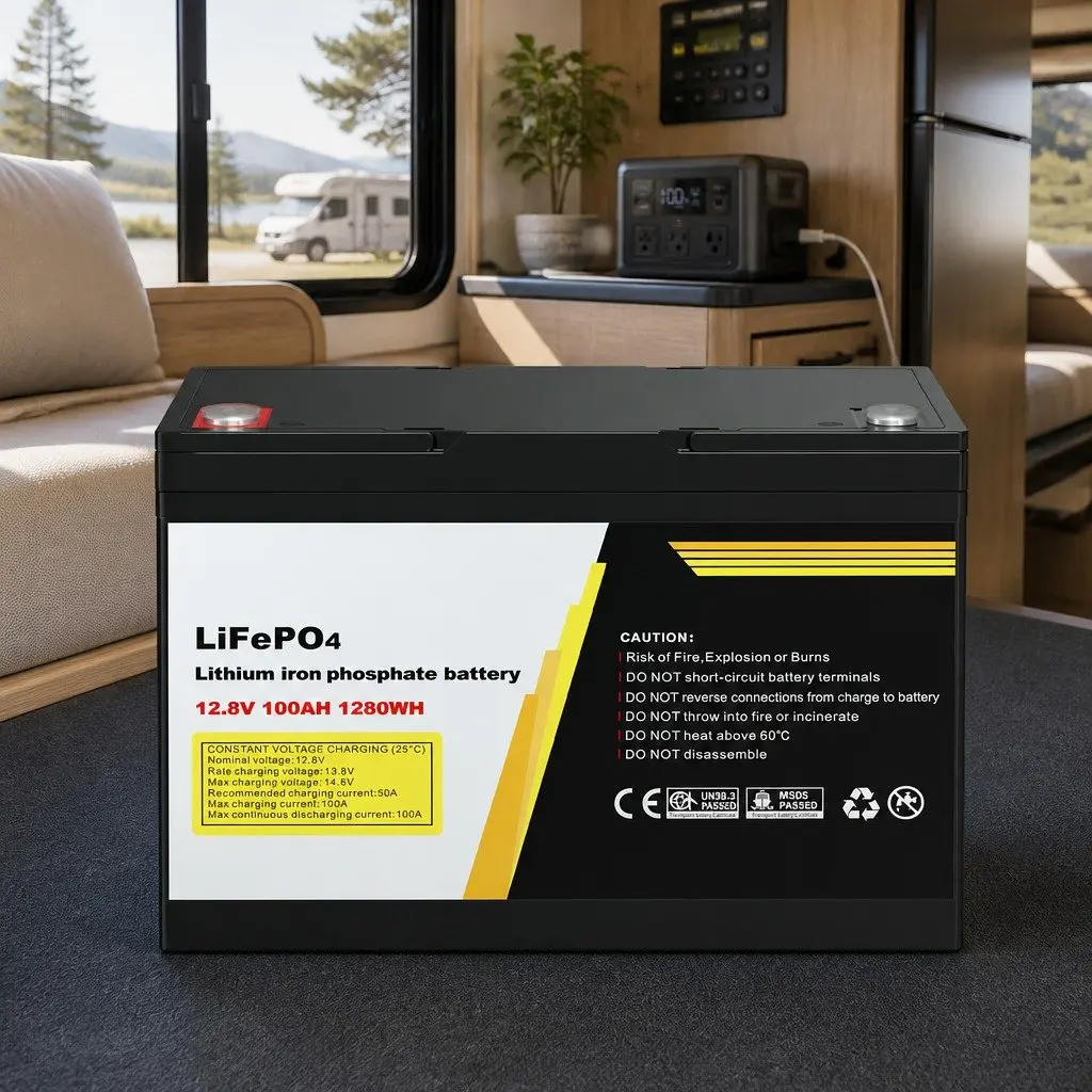 12V 100Ah Lithium LiFePO4 Deep Cycle Battery for Camping Caravans Solar Power Supply