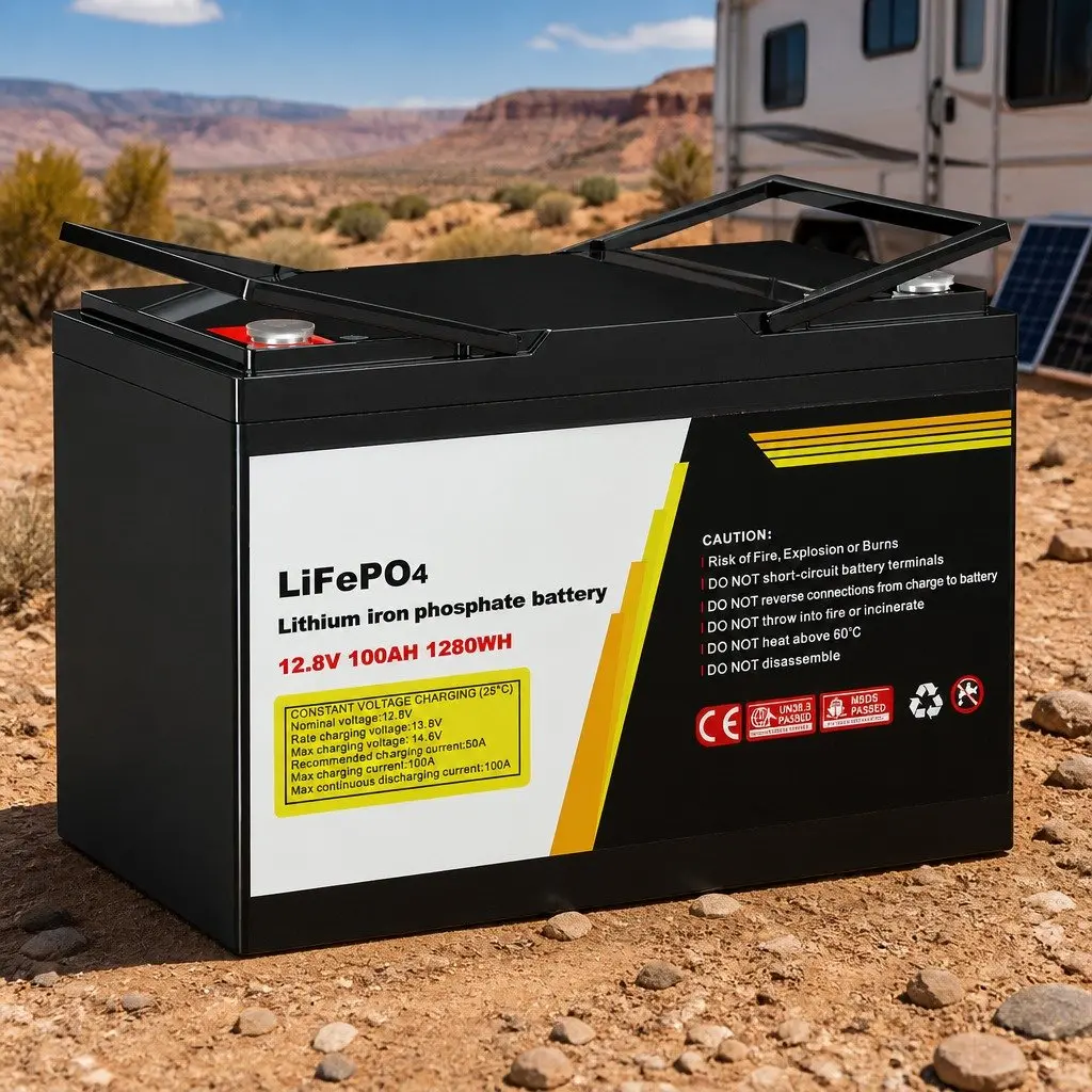 12V 100Ah Lithium LiFePO4 Deep Cycle Battery for Camping Caravans Solar Power Supply