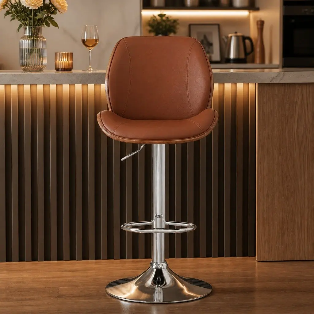 Bar Stool Kitchen Dining Counter Height Adjustable Brown Leather 98-120cm