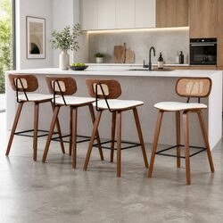 Bar Stools Set of 4 Kitchen Counter Dining Chairs PU Leather Seat Rattan
