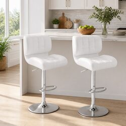 White Bar Stools with Chrome Base: Specs and Details