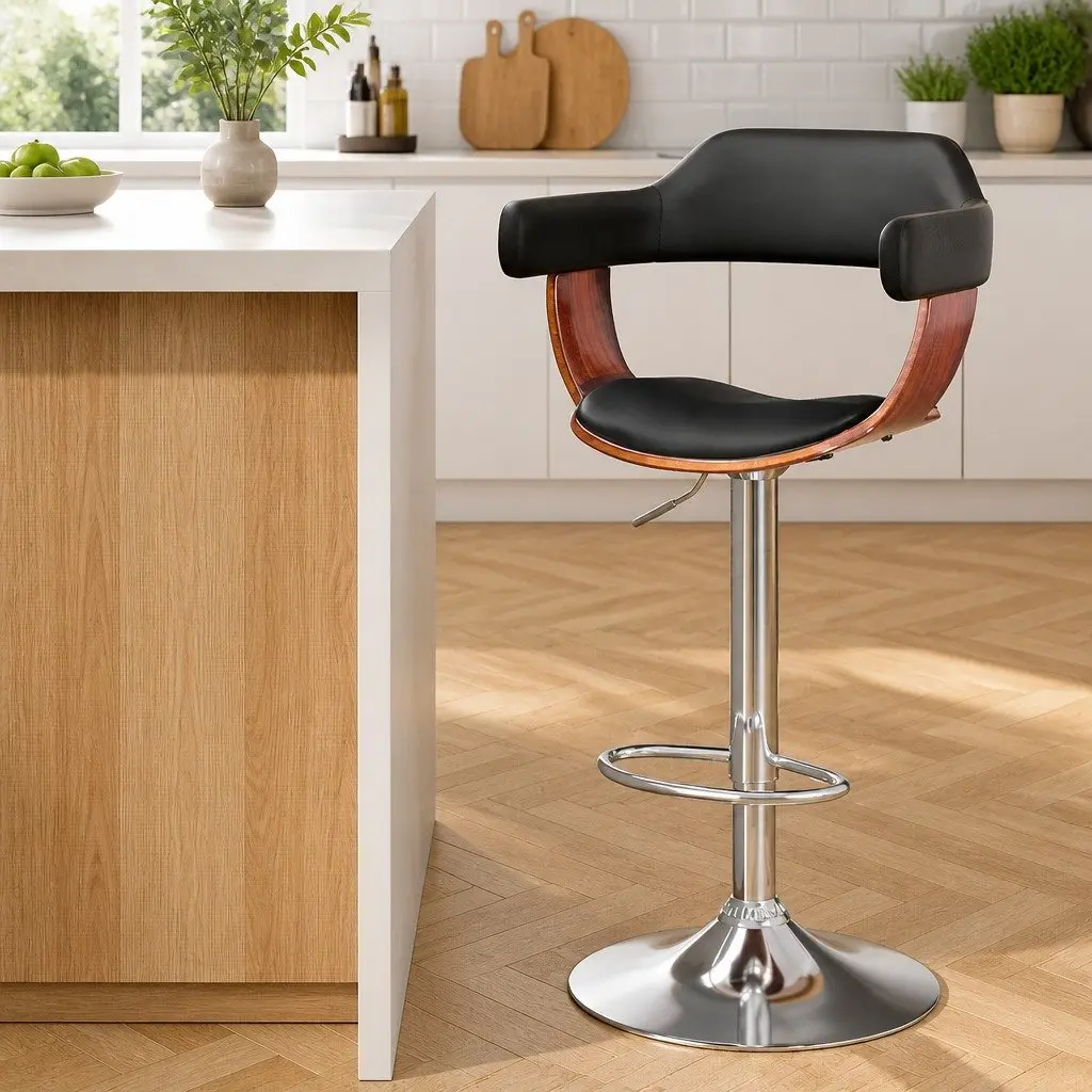 Bar Stools for Kitchen or Dining Room Adjustable Height Black Padded Seat