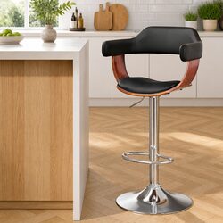 Adjustable Bar Stool: Gas Lift, Steel Base, Black Seat