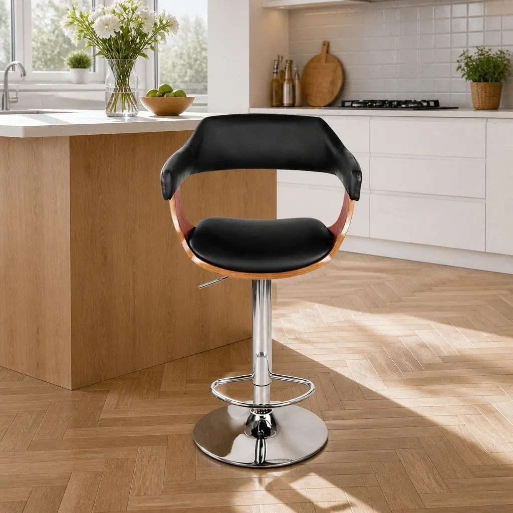 Bar Stools for Kitchen or Dining Room Adjustable Height Black Padded Seat