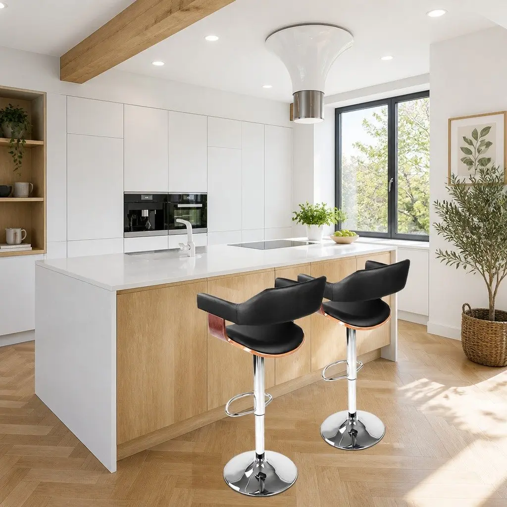 Bar Stools for Kitchen or Dining Room Adjustable Height Black Padded Seat