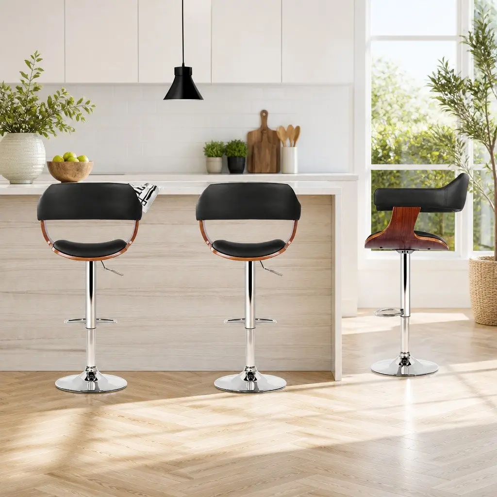 Bar Stools for Kitchen or Dining Room Adjustable Height Black Padded Seat