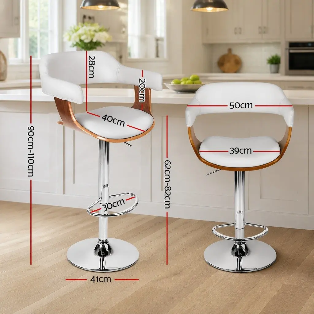 Bar Stools Gas Lift Swivel Chair White Padded Seat Chrome Base Footrest