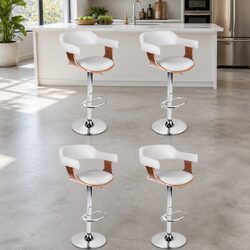 Set of 4 Height Adjustable White Bar Stools