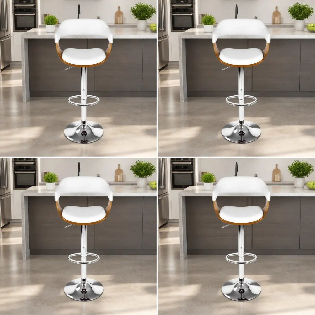 Bar Stools Gas Lift Height Adjustable Swivel Seat White Armrest Chrome Base x4