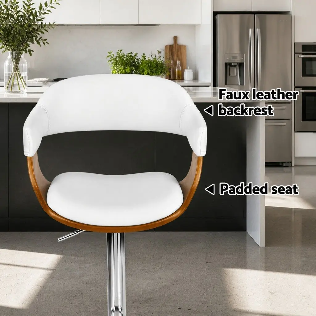 Bar Stools Gas Lift Height Adjustable Swivel Seat White Armrest Chrome Base x4