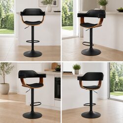Set of 4 Black Bar Stools with Adjustable Height