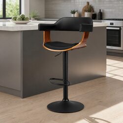 Black Gas Lift Bar Stools with Adjustable Height and Armrests