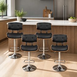Bar Stools Set of 4: 96-117cm Height Adjustable, Chrome Base