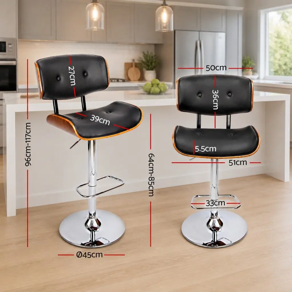 Black Padded Bar Stool with Gas Lift and Chrome Base