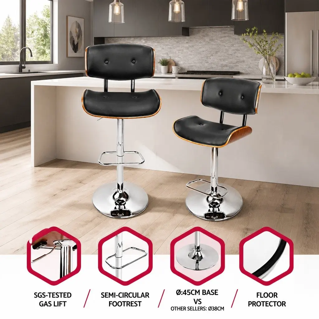 Black Padded Bar Stool with Gas Lift and Chrome Base